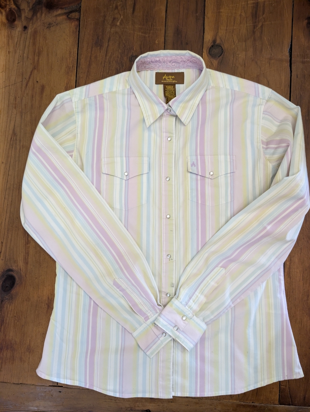 Vintage Aura By Wrangler Pastel Stripe Pearl Snap Shirt
